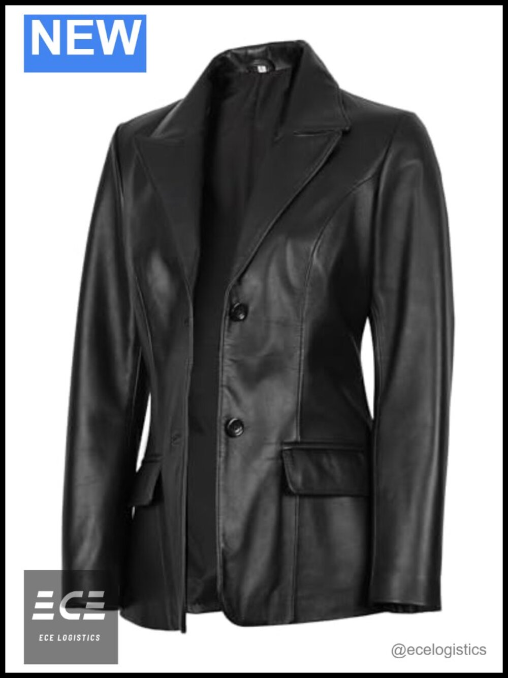 Lambskin Leather Blazer Women 2 Button Notched Lapel Workwear Jacket